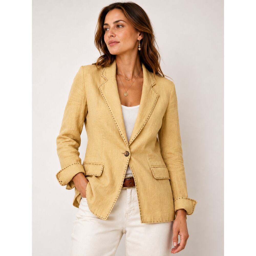 Millard Fillmore MF-13 Linen Blazer Women’s M Mustard Boho Western Jacket - Picture 6 of 6